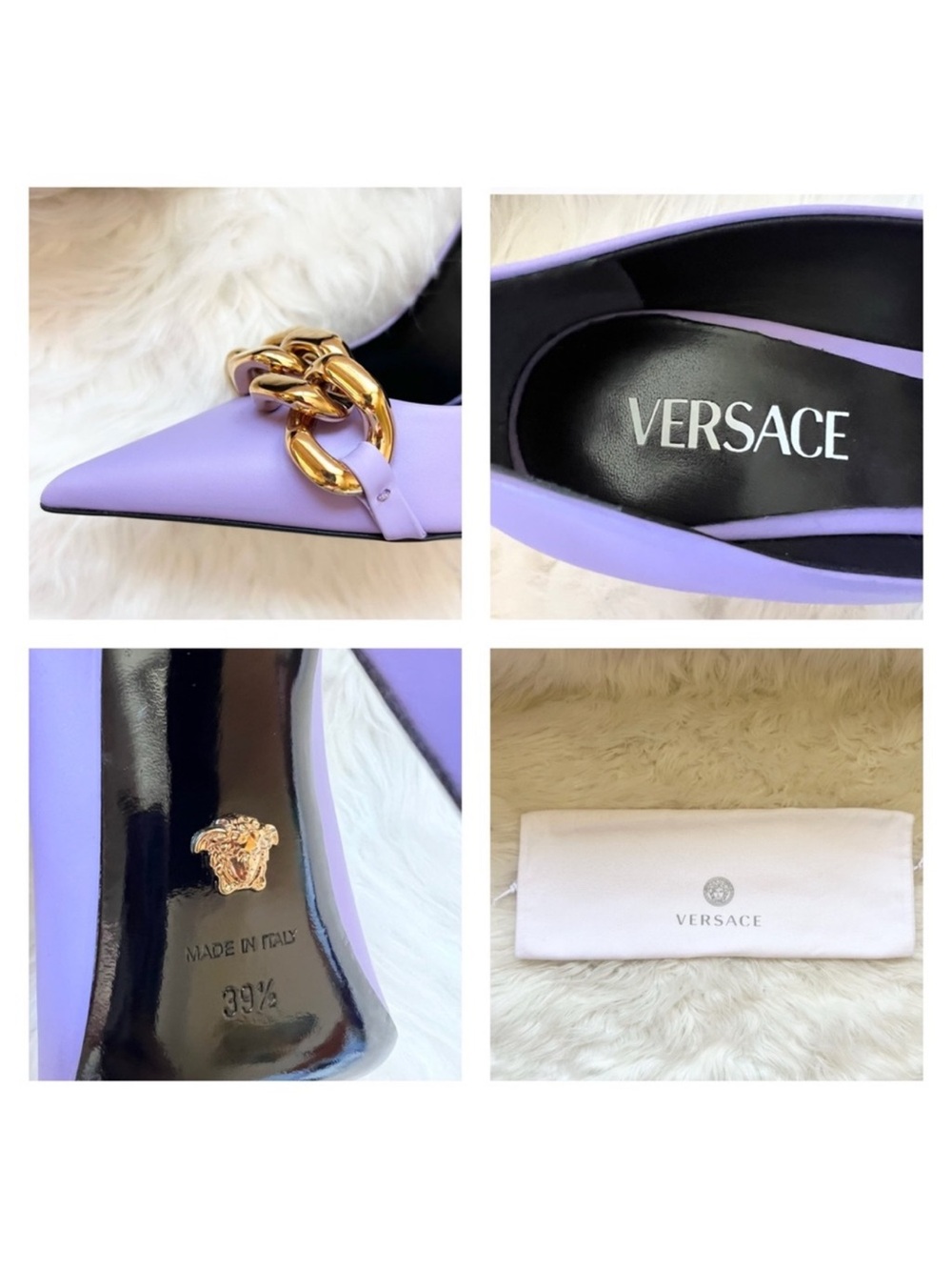 New! VERSACE Medusa Logo Chain Pointed Toe Pumps Heels - Picture 14 of 15